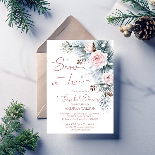 Invitation Neige amoureuse douche nuptiale neige pins
