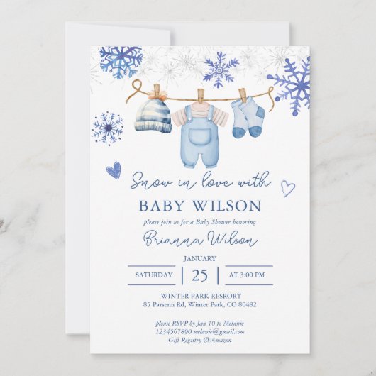 Invitation Neige amoureuse Flammes de neige baby shower d'hiv (Devant)