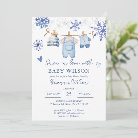 Invitation Neige amoureuse Flammes de neige baby shower d'hiv (Debout devant)