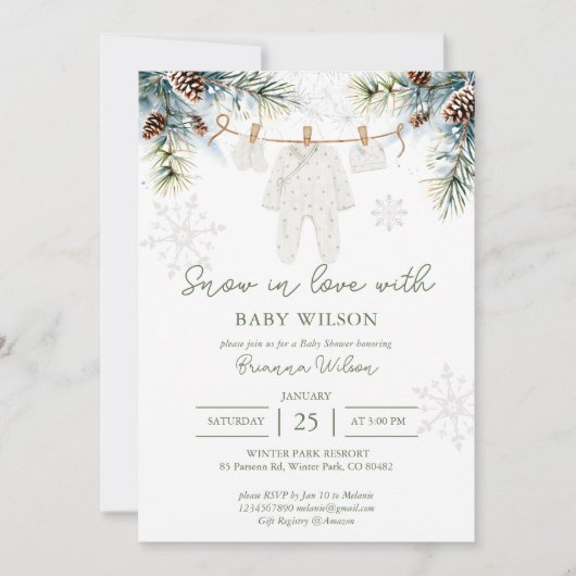 Invitation Neige amoureuse Flammes de neige baby shower d'hiv (Devant)