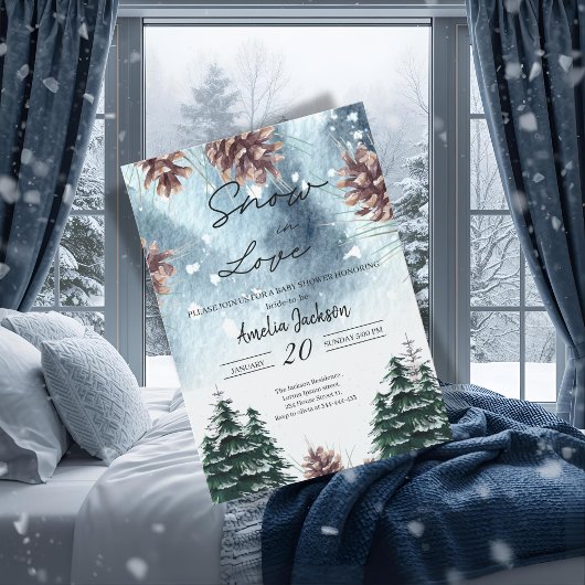 Invitation Neige amoureuse pins neigeux hiver nuptiale douche