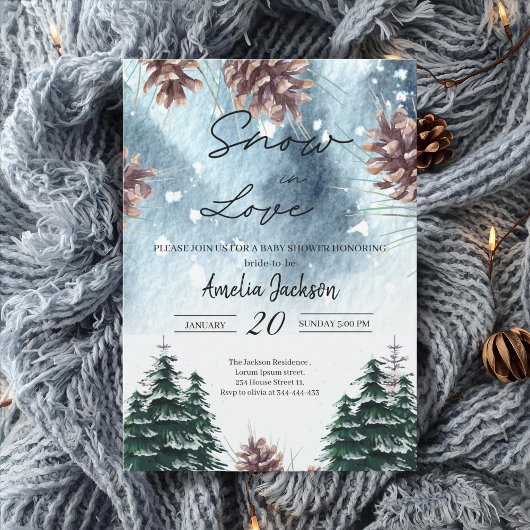 Invitation Neige amoureuse pins neigeux hiver nuptiale douche
