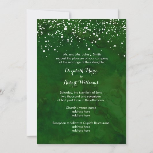 Invitation Neige blanche sur le mariage d'hiver vert (Devant)