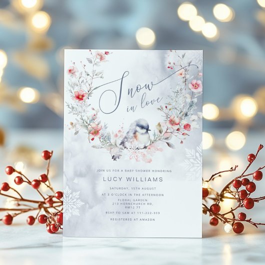 Invitation Neige dans l'amour neige moderne hiver nuptiale do