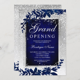 Invitation Neige de la feuille d'argent marine bleu Noël ouve