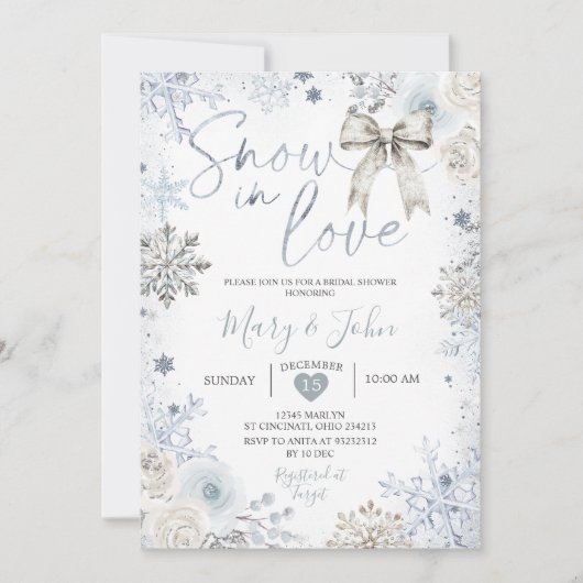 Invitation Neige d'hiver en argent dans l'amour Fête des mari (Devant)