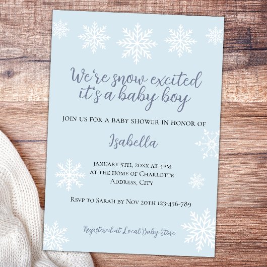 Invitation Neige d'hiver Excitée Baby Boy Douche