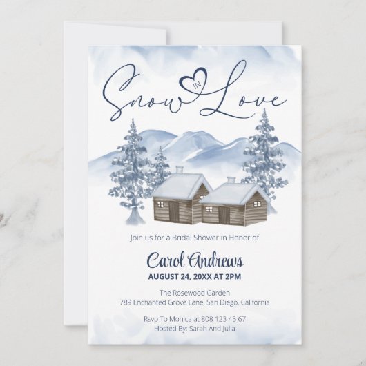 Invitation Neige douce en amour Aquarelle Fête des mariées d' (Devant)