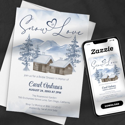 Invitation Neige douce en amour Aquarelle Fête des mariées d'