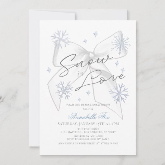 Invitation Neige en amour Bow blanc Snowflake Fête des mariée (Devant)