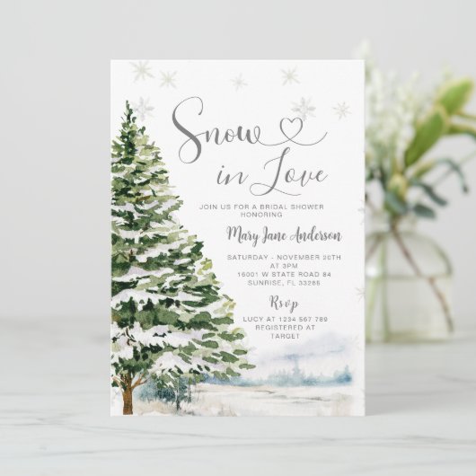 Invitation Neige en amour Fête des mariées À feuillage persis (Debout devant)