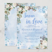 Invitation Neige en amour Flocon de neige hiver Couples Bleus (Devant / Derrière)