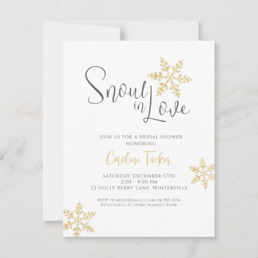 Invitation Neige en amour Gold Snowflakes Douche nuptiale d'h (Devant)
