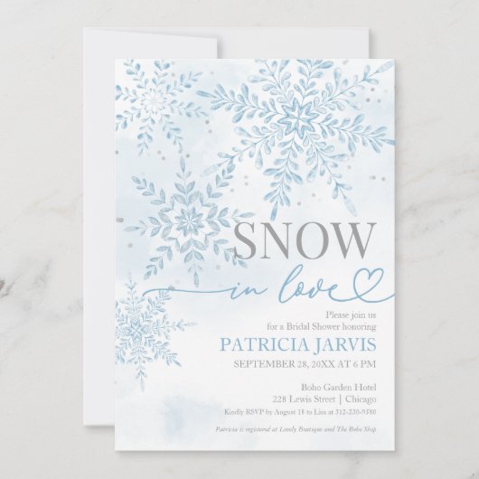 Invitation Neige en amour Hiver Flocon de neige Fête des mari (Devant)