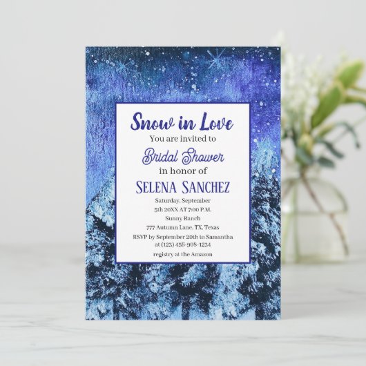 Invitation Neige en amour Hiver Wonderland Fête des mariées (Debout devant)