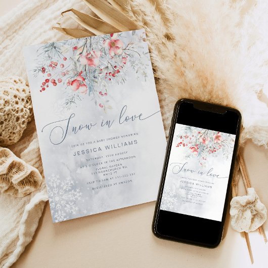 Invitation Neige en amour moderne bleu poussiéreux douche nup