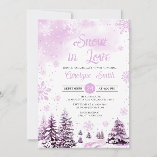 Invitation Neige en amour Pink Winter Snowflakes Fête des mar (Devant)