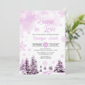 Invitation Neige en amour Pink Winter Snowflakes Fête des mar (Debout devant)