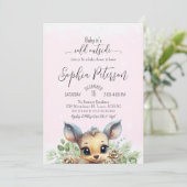 Invitation Neige froide à l'extérieur Baby shower rose Cerf (Debout devant)