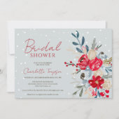 Invitation Neige hiver fleurs de Noël script douche nuptiale (Devant)