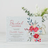 Invitation Neige hiver fleurs de Noël script douche nuptiale (Debout devant)