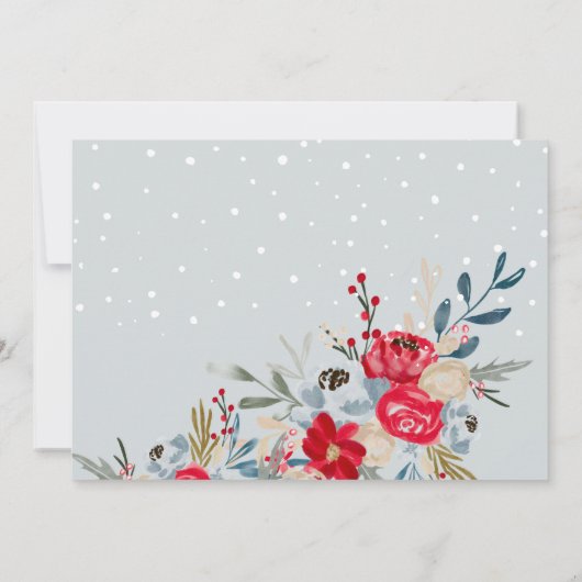 Invitation Neige hiver fleurs de Noël script douche nuptiale (Dos)