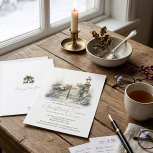 Invitation Neige hiver scène Pine Lampe Aquarelle Noël
