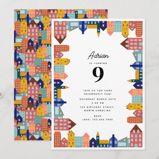 Invitation Neighborhood Block Party Kids Birthday (Devant / Derrière)