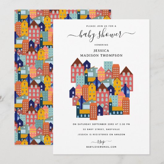 Invitation Neighborhood House Baby Shower (Devant / Derrière)