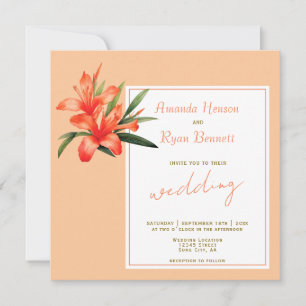 Invitation Nénuphar orange aquarelle fleur floral mariage