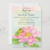 Invitation Nénuphar rose et grenouille arboricole pour baptêm (Devant)