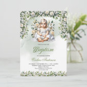 Invitation Nénuphars et fille rose Baptême (Debout devant)