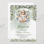 Invitation Nénuphars et fille rose Baptême (Devant / Derrière)