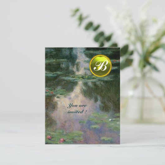 INVITATION NÉNUPHARS /MONOGRAMME EN PIERRE PRÉCIEUSE JAUNE (Debout devant)