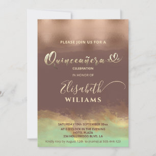 Invitation Neo menthe cannelle rose or feuille aquarelle Quin