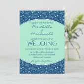 Invitation NEO MINT CLASSIQUE BLEU Élégant Floral moderne (Debout devant)