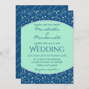 Invitation NEO MINT CLASSIQUE BLEU Élégant Floral moderne