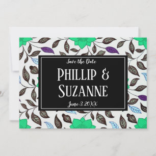 Invitation Neo Mint Motif Floral Vintage Enregistrer la Date