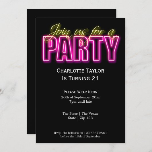 Invitation Neon (Devant / Derrière)