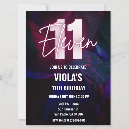Invitation Neon 11e anniversaire (Devant)