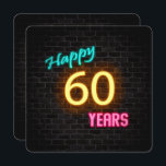 Invitation Neon 60th Birthday Signal brillant sur brique<br><div class="desc">Panneau de néon brillant sur arrière - plan en brique foncée pour 60e anniversaire</div>