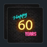 Invitation Neon 60th Birthday Signal brillant sur brique<br><div class="desc">Panneau de néon brillant sur arrière - plan en brique foncée pour 60e anniversaire</div>