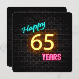 Invitation néon 65e anniversaire Signal brillant sur brique