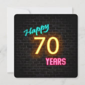 Invitation Neon 70th Birthday Signal brillant sur brique (Devant)