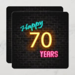 Invitation Neon 70th Birthday Signal brillant sur brique<br><div class="desc">Panneau de néon brillant sur arrière - plan en brique foncée pour 70e anniversaire</div>