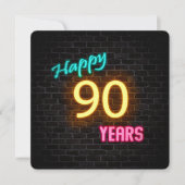 Invitation Neon 90e anniversaire Signal brillant sur brique (Devant)