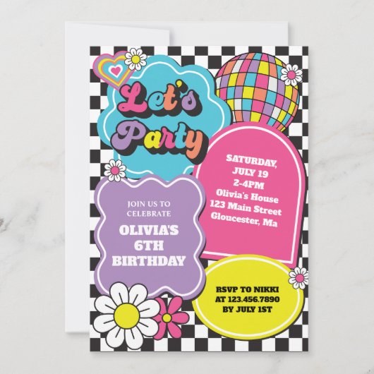 Invitation Neon 90s Anniversaire rétro (Devant)