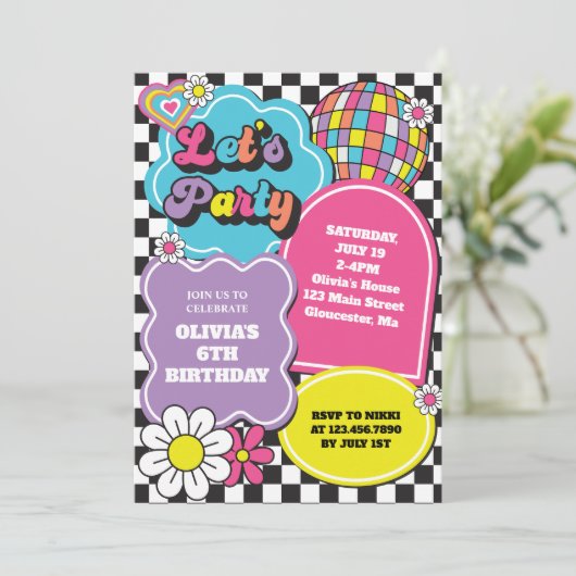 Invitation Neon 90s Anniversaire rétro (Debout devant)