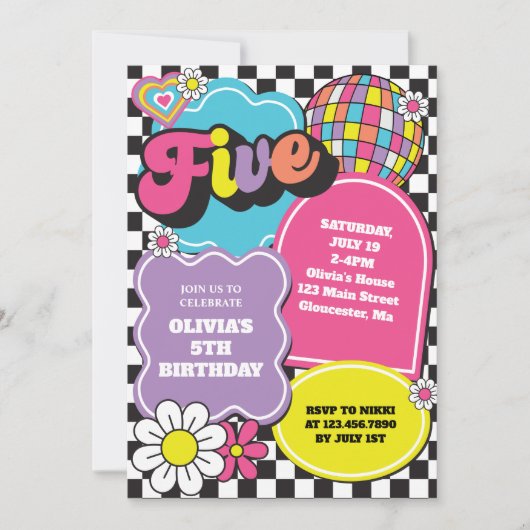 Invitation Neon 90s Retro 5e anniversaire (Devant)