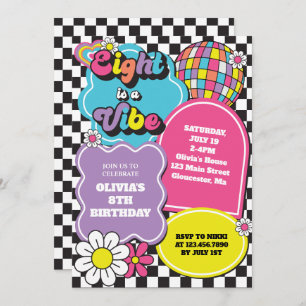 Invitation Neon 90s Retro Eight est une Vibe 8e anniversaire